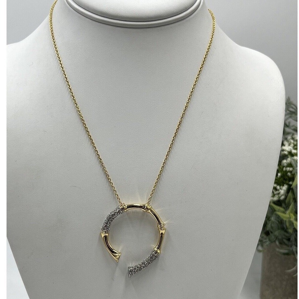 ALEXIS BITTAR Gold/Silver Crystal Encrusted Horseshoe Bamboo‎ Pendant Necklace